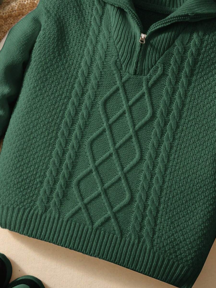 Tween Boys' Casual Turndown Collar Half-Zip Up Long Sleeve Knitted Sweater Fall Winter