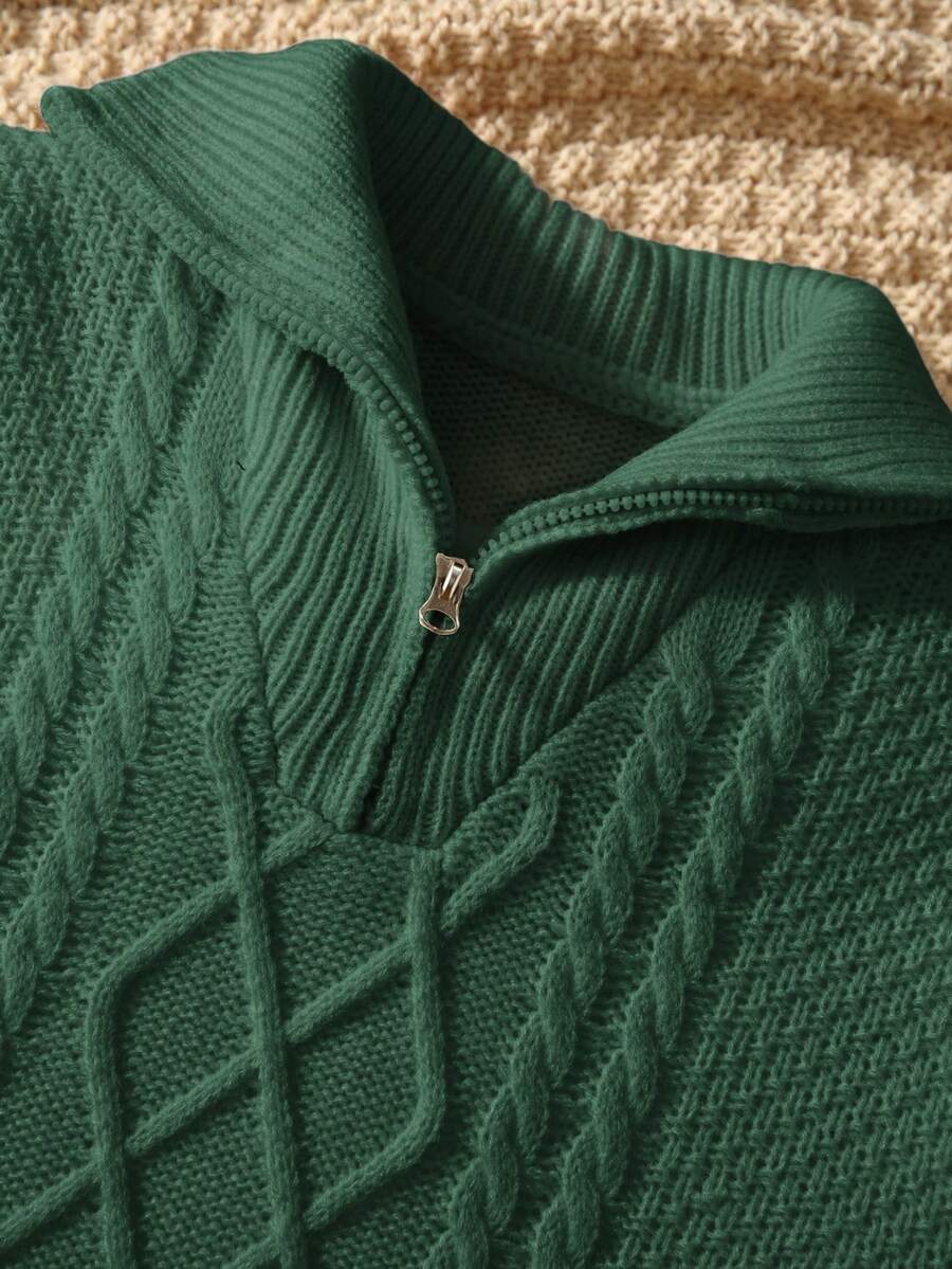Tween Boys' Casual Turndown Collar Half-Zip Up Long Sleeve Knitted Sweater Fall Winter