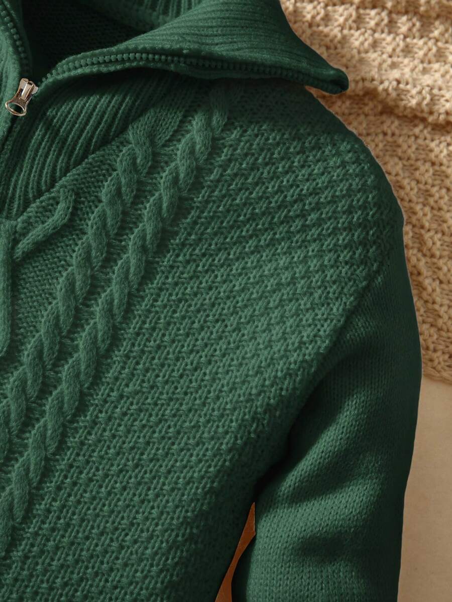 Tween Boys' Casual Turndown Collar Half-Zip Up Long Sleeve Knitted Sweater Fall Winter