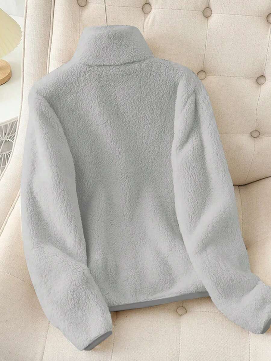 Women's Solid Color Thick Warm Double-Sided Fleece Zip-Up Jacket, Winter