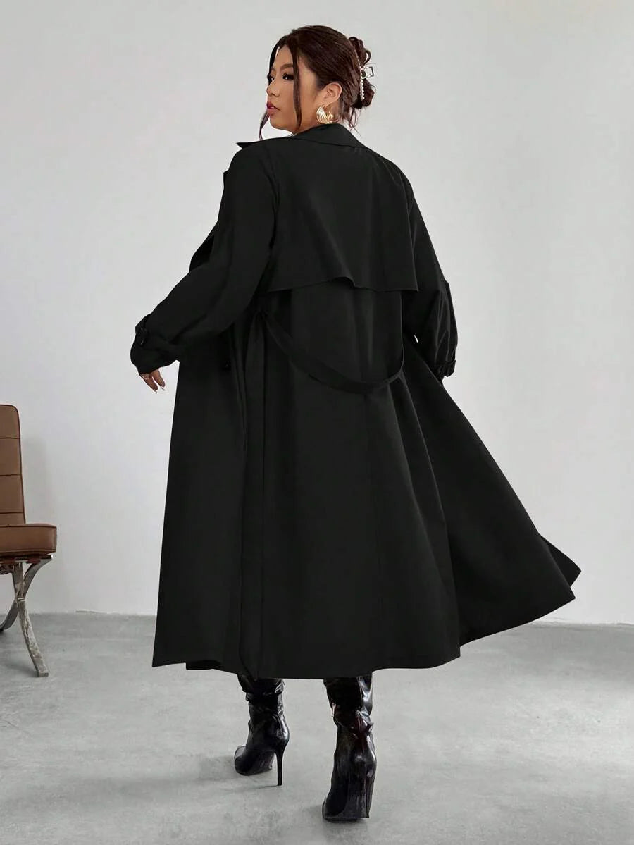 Firerie Elegant Gathered Waist A-Line Long Sleeve Windbreaker Jacket, Autumn/Winter Fall