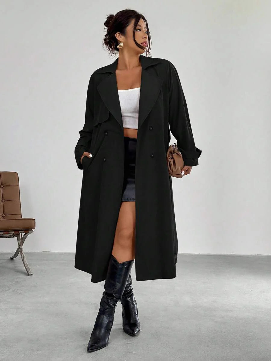 Firerie Elegant Gathered Waist A-Line Long Sleeve Windbreaker Jacket, Autumn/Winter Fall