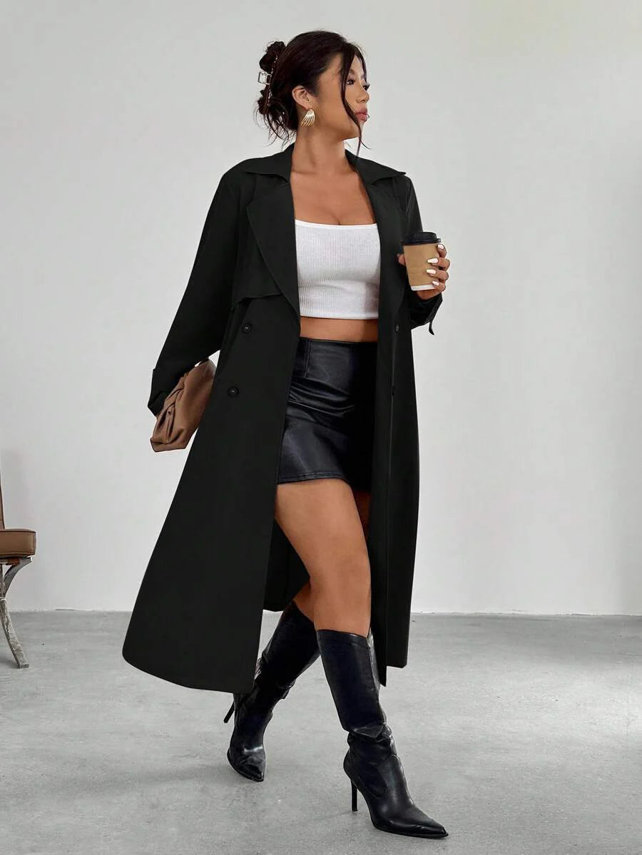 Firerie Elegant Gathered Waist A-Line Long Sleeve Windbreaker Jacket, Autumn/Winter Fall