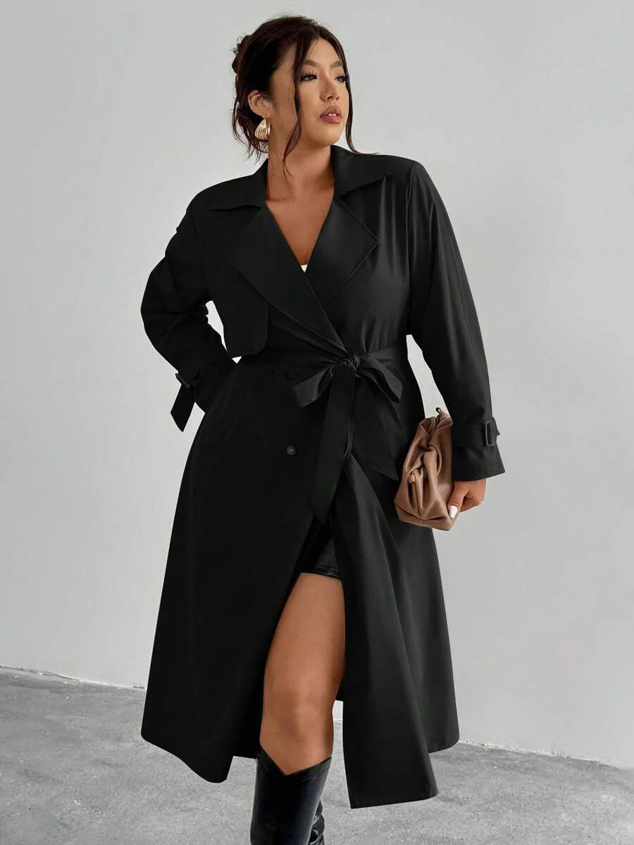 Firerie Elegant Gathered Waist A-Line Long Sleeve Windbreaker Jacket, Autumn/Winter Fall