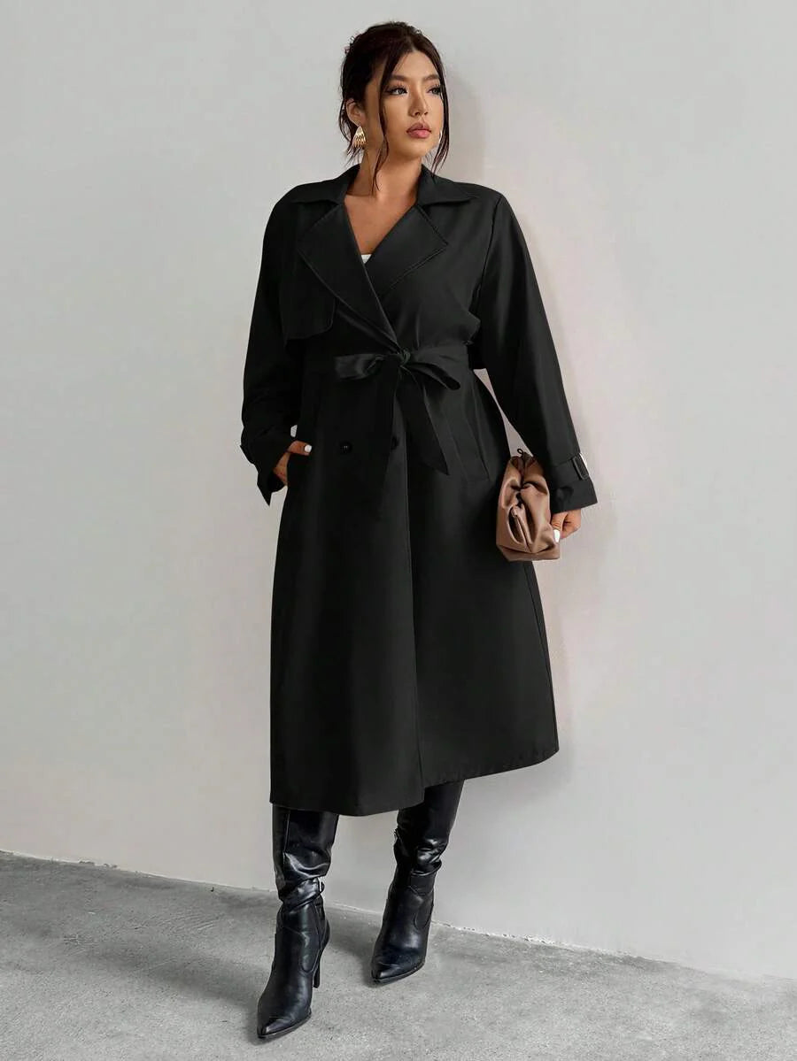 Firerie Elegant Gathered Waist A-Line Long Sleeve Windbreaker Jacket, Autumn/Winter Fall