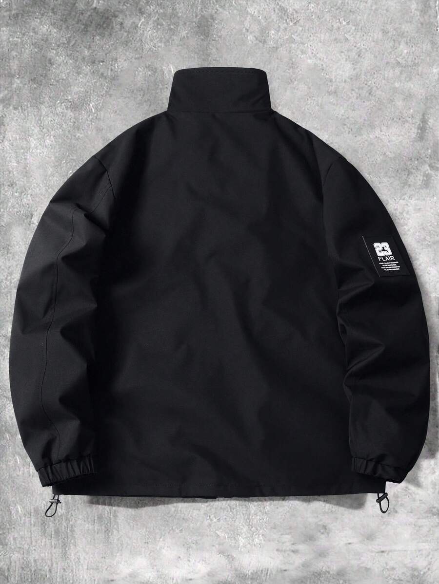 Manfinity Sporsity Men's Casual Versatile Sporty Stand Collar Jacket, Large Graphic Print, Young Couple Style, Large Pockets, Autumn/Winter Jacket Zipup Jacket Windbreaker Jacket Streetwear Jacket Techwear Jacket