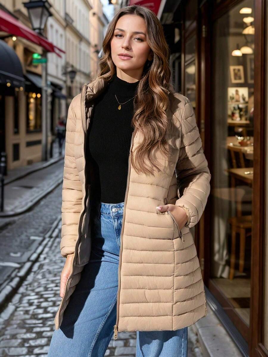 Risissida Women's Casual Hooded Windbreaker With Pockets, Padded Jacket Is Lightweight And Suitable For Everyday Wear