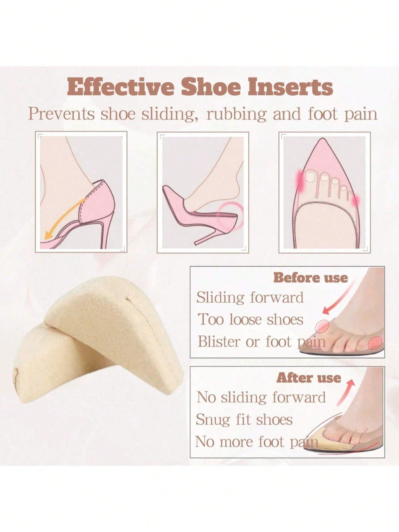 1 Pair/2 Pairs Pain Relief Forefoot Insert Pads for Women
