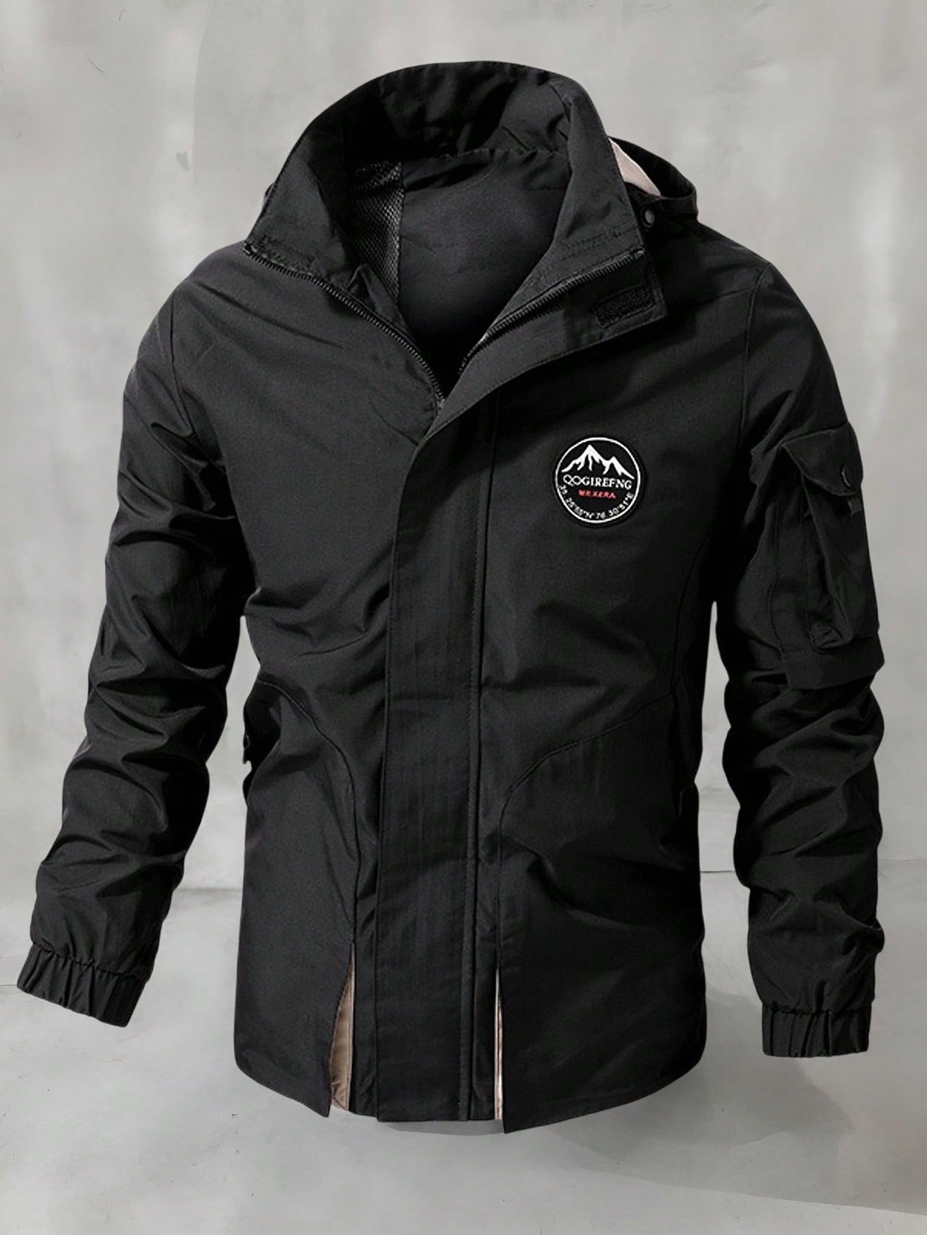 Manfinity Homme New Casual Printed Mid-Length Black Padded Coat, Fashion Autumn/Winter Outerwear