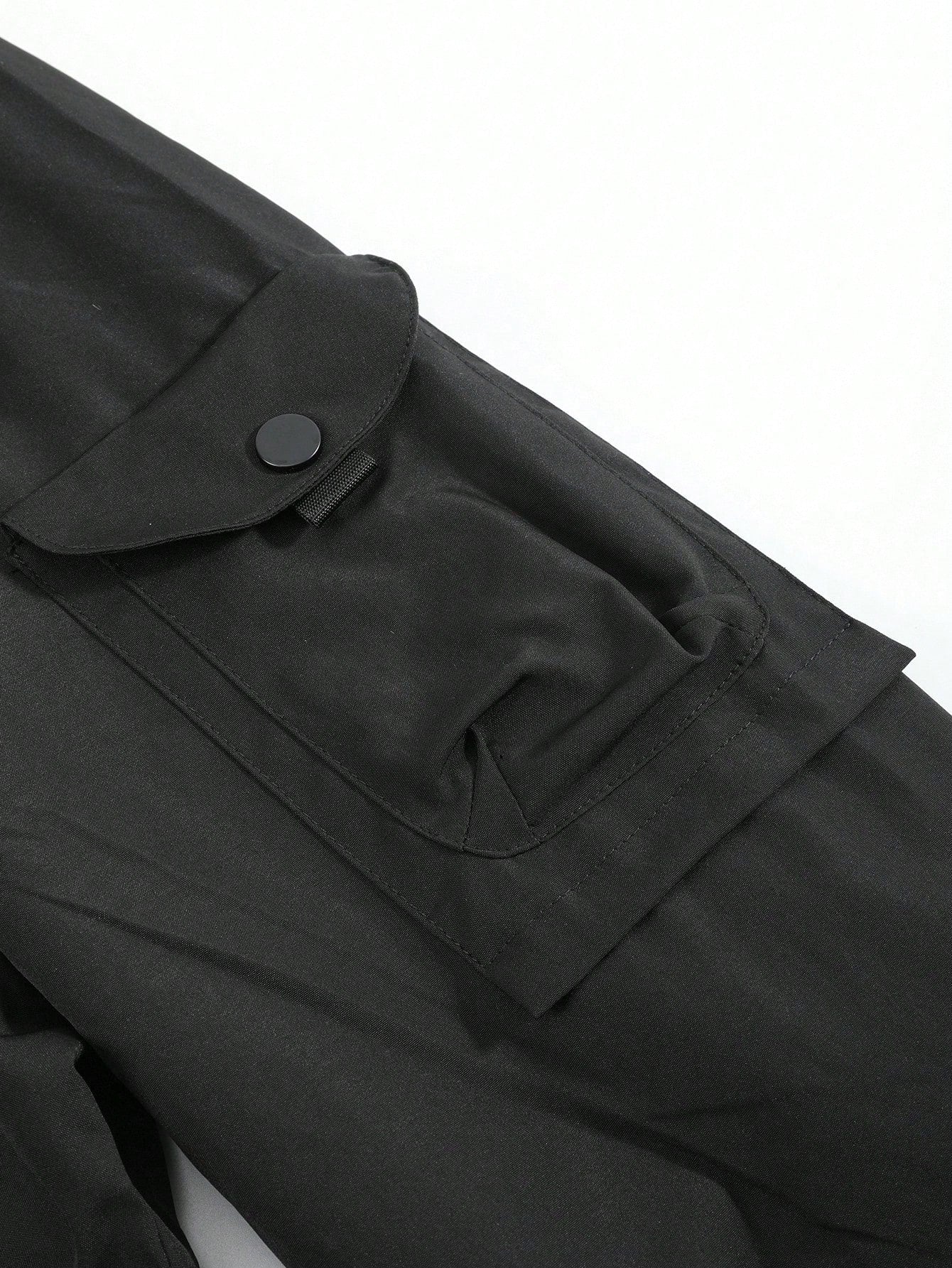 Manfinity Homme New Casual Printed Mid-Length Black Padded Coat, Fashion Autumn/Winter Outerwear