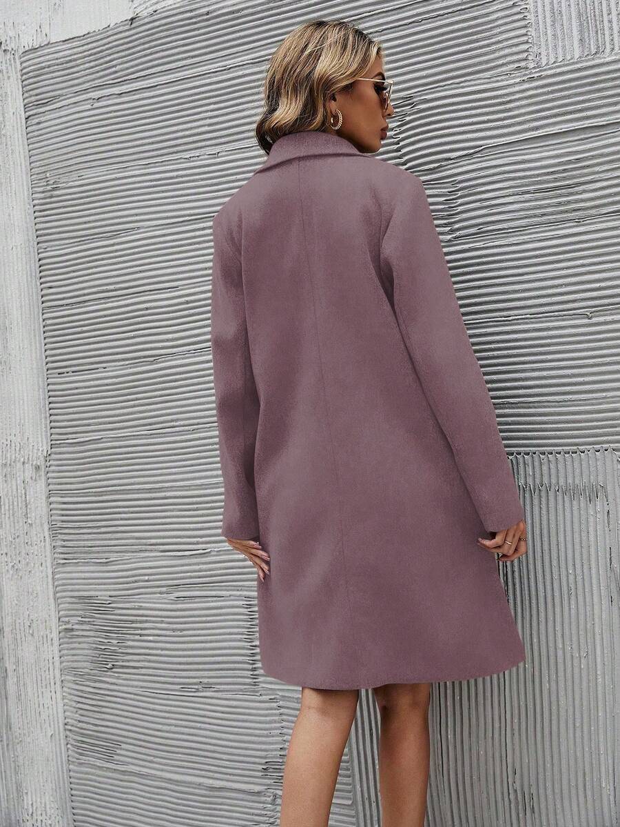 EMERY ROSE Women's Casual Solid Color Double-Breasted Overcoat, Autumn/Winter