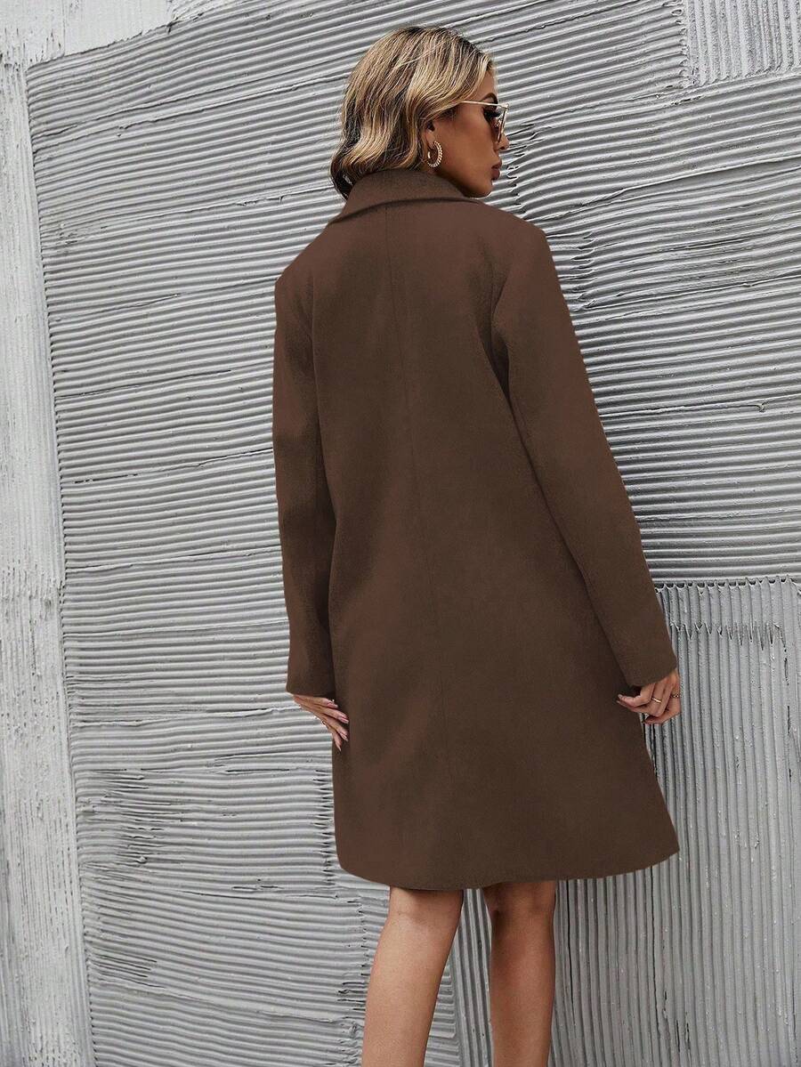 EMERY ROSE Women's Casual Solid Color Double-Breasted Overcoat, Autumn/Winter