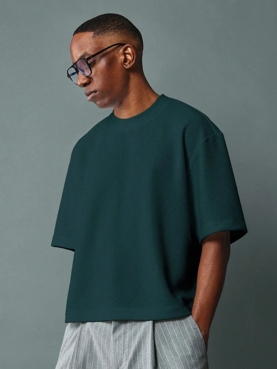 SUMWON Boxy Cut Cropped Jersey T Shirt With Modern Design