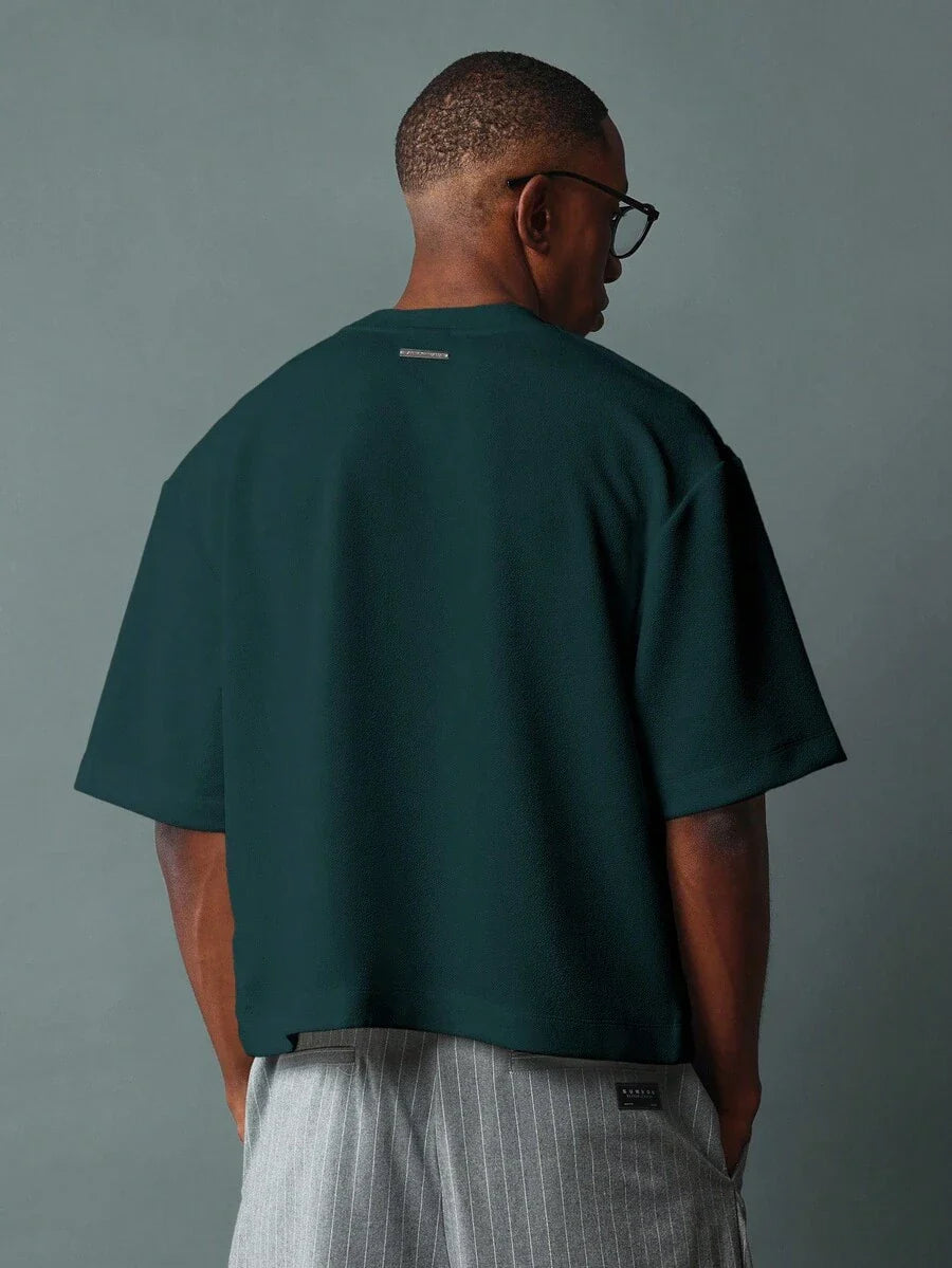 SUMWON Boxy Cut Cropped Jersey T Shirt With Modern Design