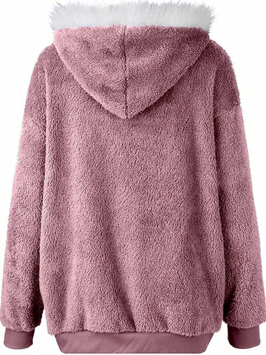 INAWLY Women's Zip-Up Drawstring Hooded Fleece Jacket, Regular Fit, Autumn/Winter