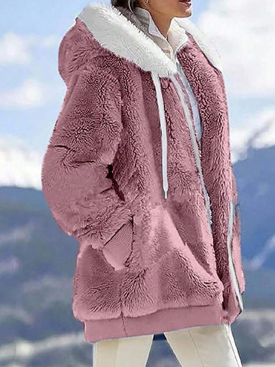 INAWLY Women's Zip-Up Drawstring Hooded Fleece Jacket, Regular Fit, Autumn/Winter