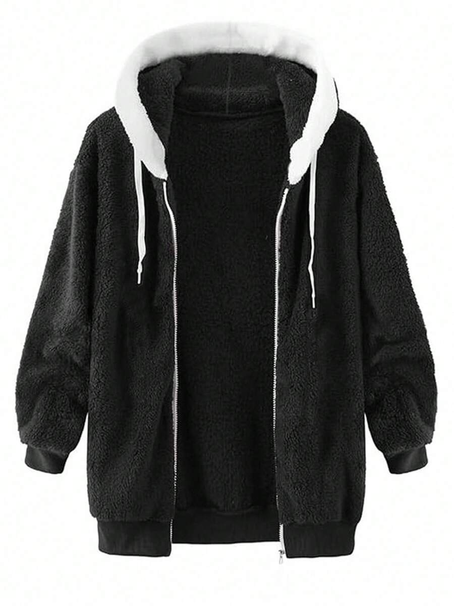 INAWLY Women's Zip-Up Drawstring Hooded Fleece Jacket, Regular Fit, Autumn/Winter