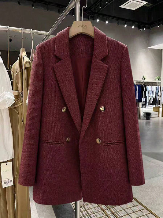 Elegant Double-Breasted Light Grey Blend Women's Blazer - Timeless Fashion For Women | - Versatile Wardrobe Essential Solid Color Button Pocket Front Button