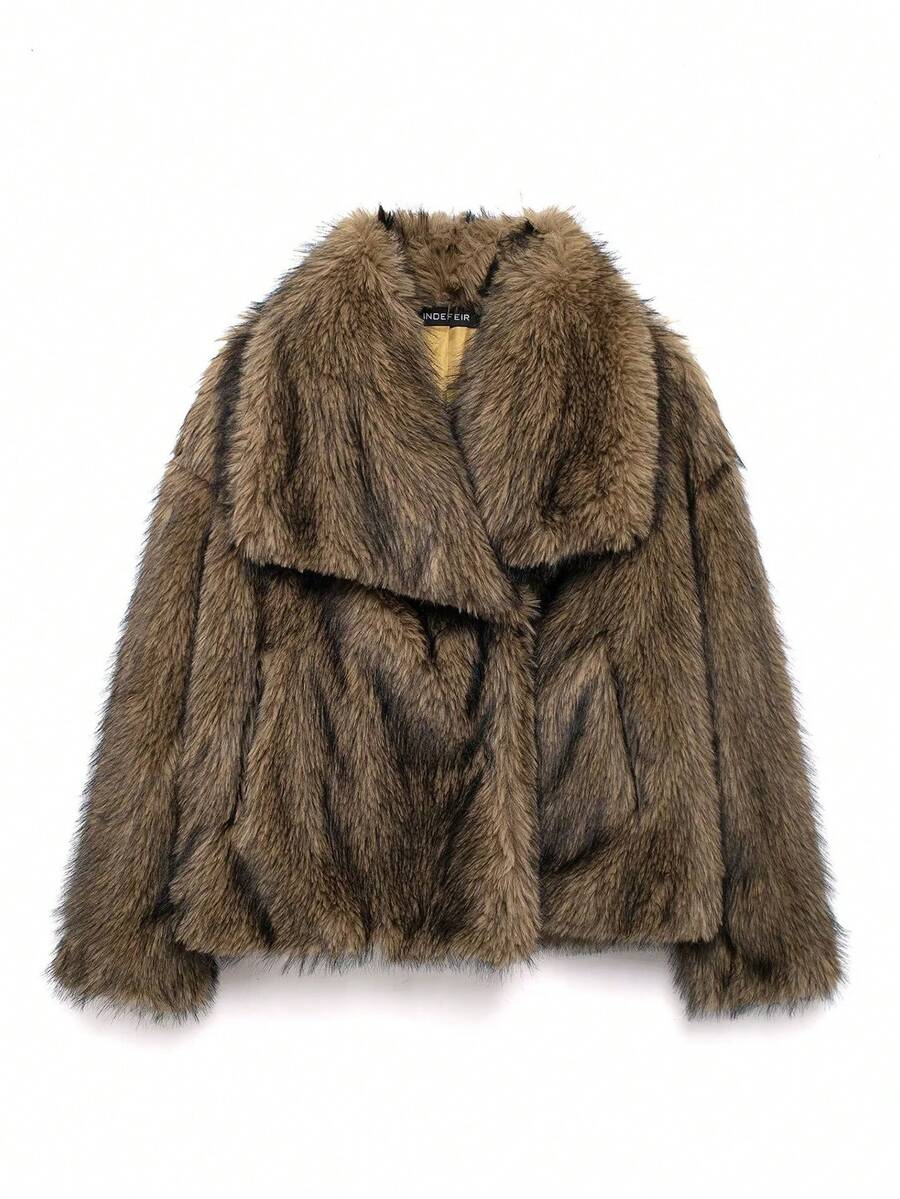 HH Faux Fur Jacket For Women Elegant Solid Lapel Long Sleeve Coat Casual Loose Female Winter Oversize Lady Chic Streetwear Jakcets