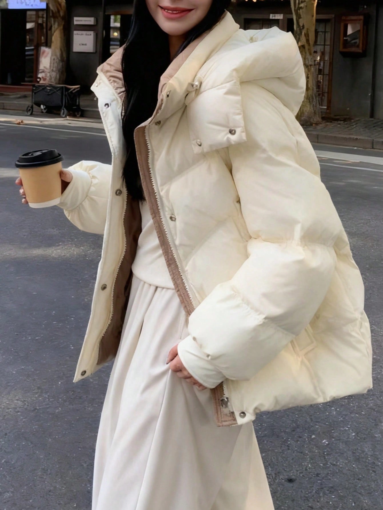 Winter Women's Hoodies Padded Down Coats Elegant Casual Solid Chic Party Birthday Zip Up Hooded Down Jackets Padded Parkas Korean Fashion Thicken Winter Coats Female Puffer Outwear Business Casual Woman Streetwear Clothes