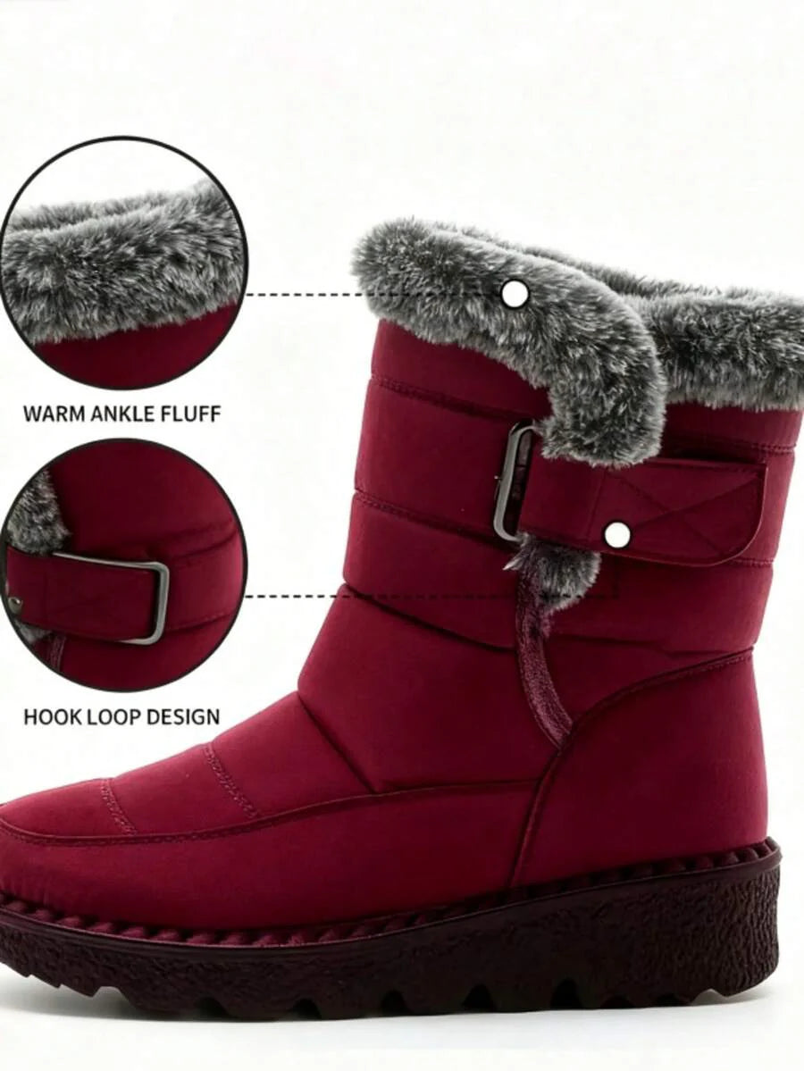 Women's Outdoor Snow Boots, Thermal Lined Thick Mid-Calf Boots, Round Toe Flat Heel, Waterproof High-Top Boots, Warm Winter Boots For Middle-Aged Women, Size 36-45