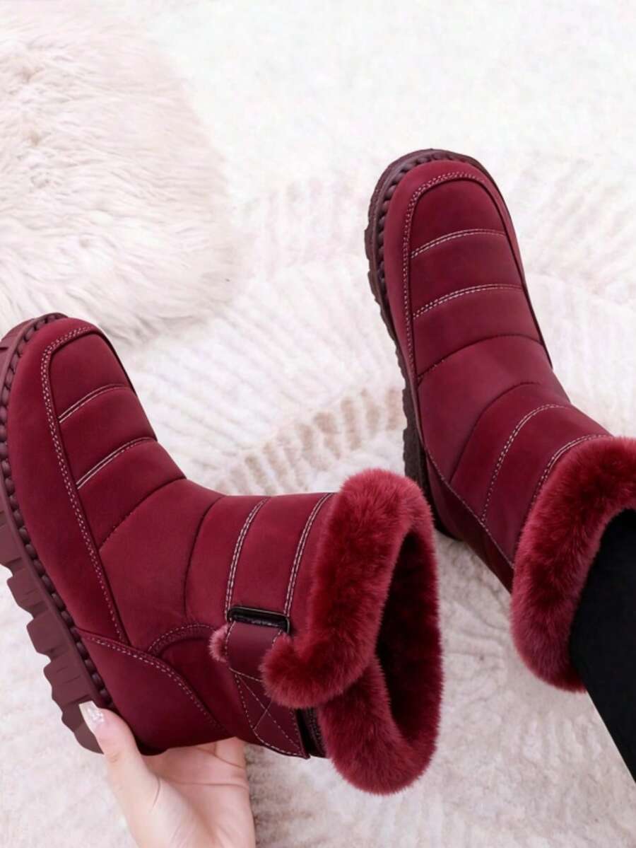 Women's Outdoor Snow Boots, Thermal Lined Thick Mid-Calf Boots, Round Toe Flat Heel, Waterproof High-Top Boots, Warm Winter Boots For Middle-Aged Women, Size 36-45