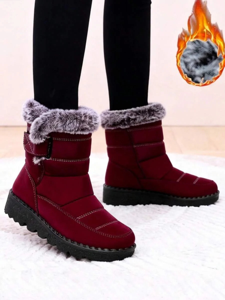 Women's Outdoor Snow Boots, Thermal Lined Thick Mid-Calf Boots, Round Toe Flat Heel, Waterproof High-Top Boots, Warm Winter Boots For Middle-Aged Women, Size 36-45