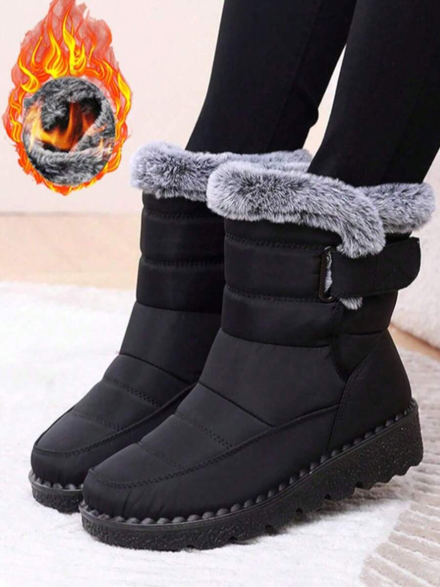 Women's Outdoor Snow Boots, Thermal Lined Thick Mid-Calf Boots, Round Toe Flat Heel, Waterproof High-Top Boots, Warm Winter Boots For Middle-Aged Women, Size 36-45