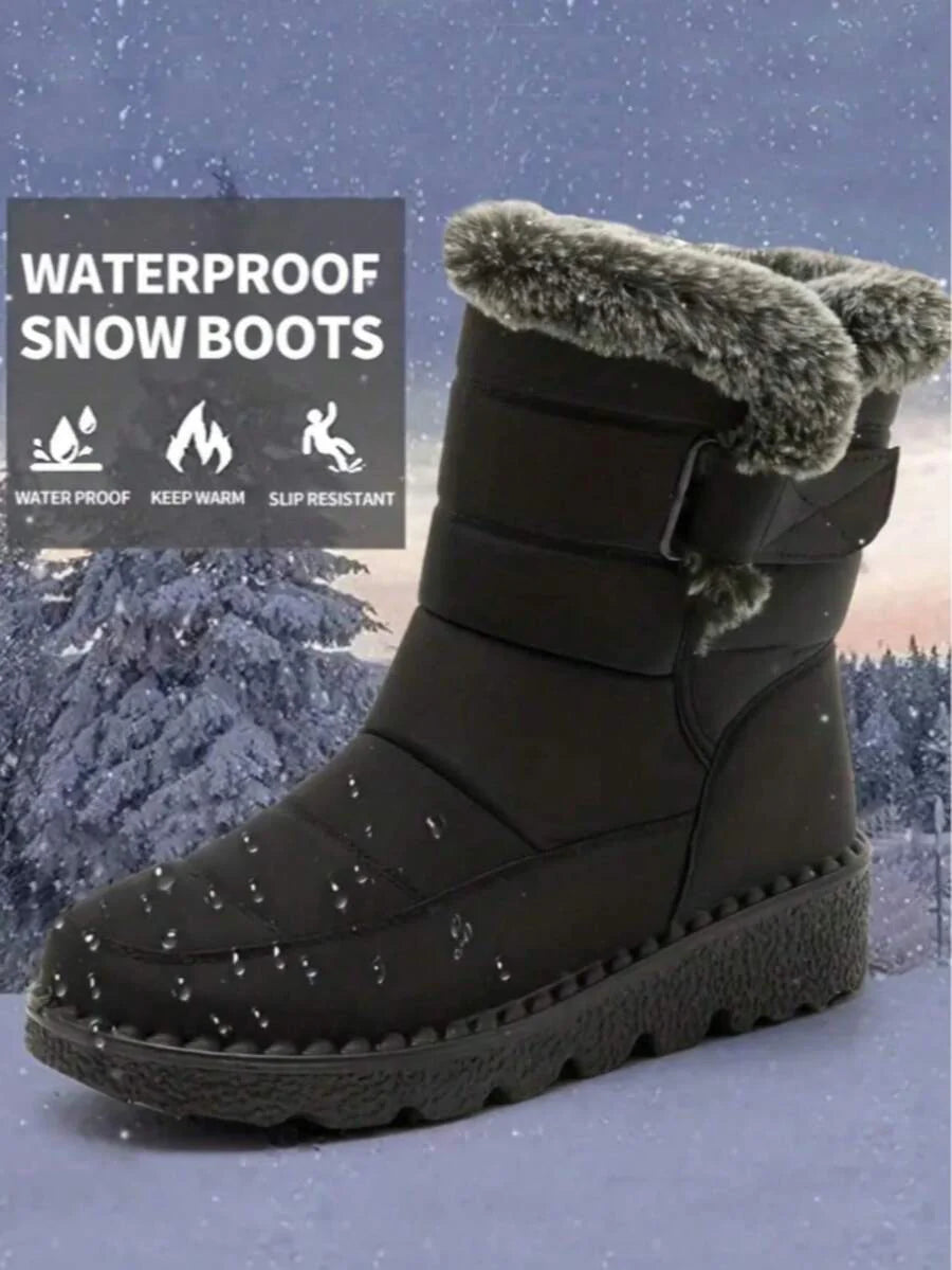 Women's Outdoor Snow Boots, Thermal Lined Thick Mid-Calf Boots, Round Toe Flat Heel, Waterproof High-Top Boots, Warm Winter Boots For Middle-Aged Women, Size 36-45