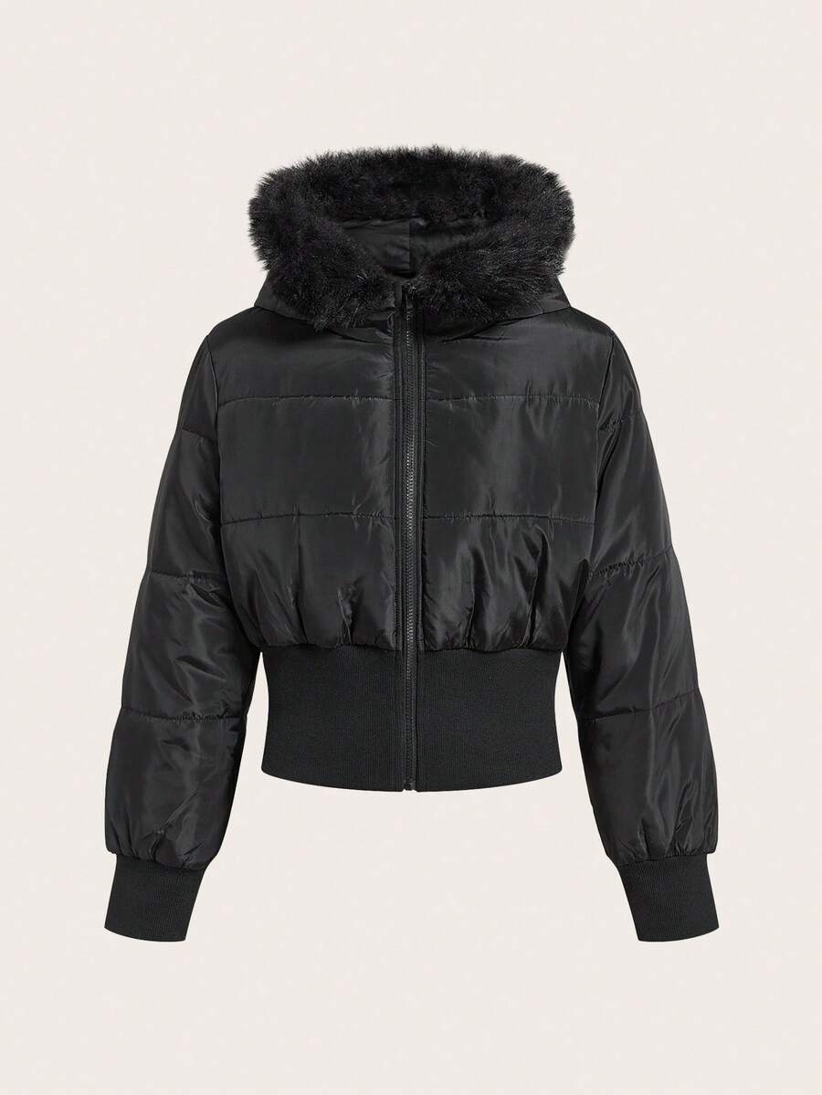Coolane Women's Winter Streetwear Basic Daily Wear Quilted Coat With Flannelette Hat Brown Warm/ Cold Weather/ Thermal Crop Jacket