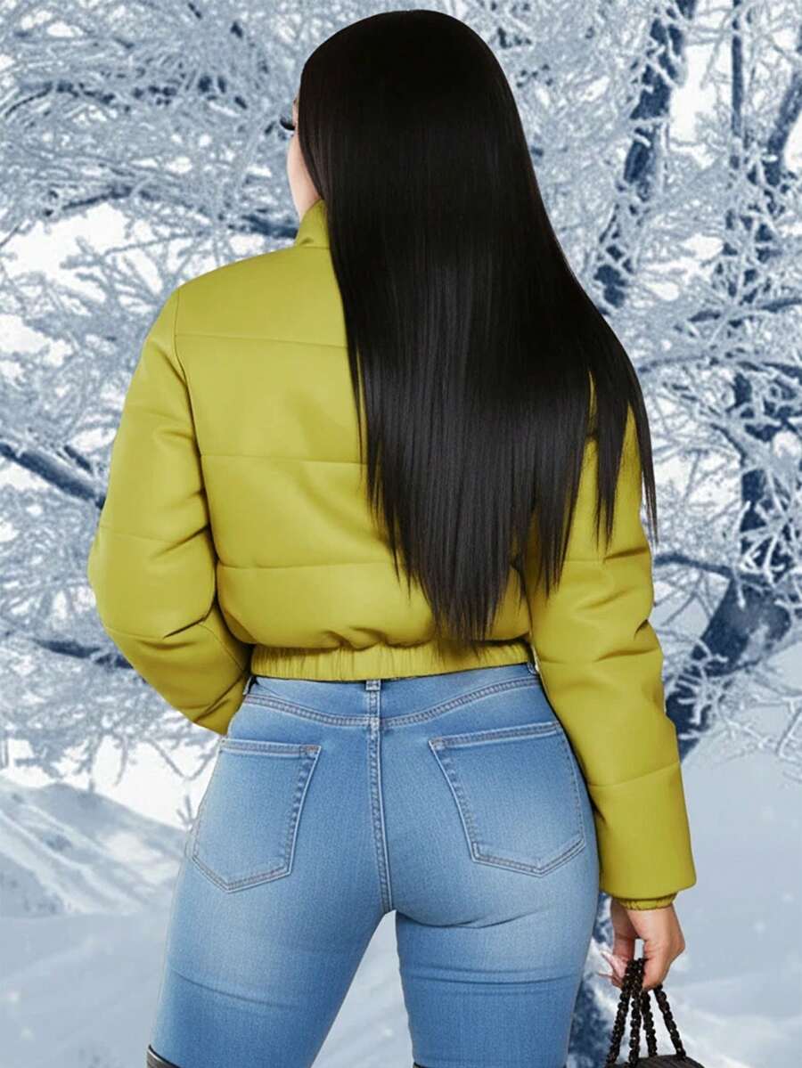 Winter Fashion Black Short Outdoor Warm Winter Jacket. Zipper Flap With Pocket.