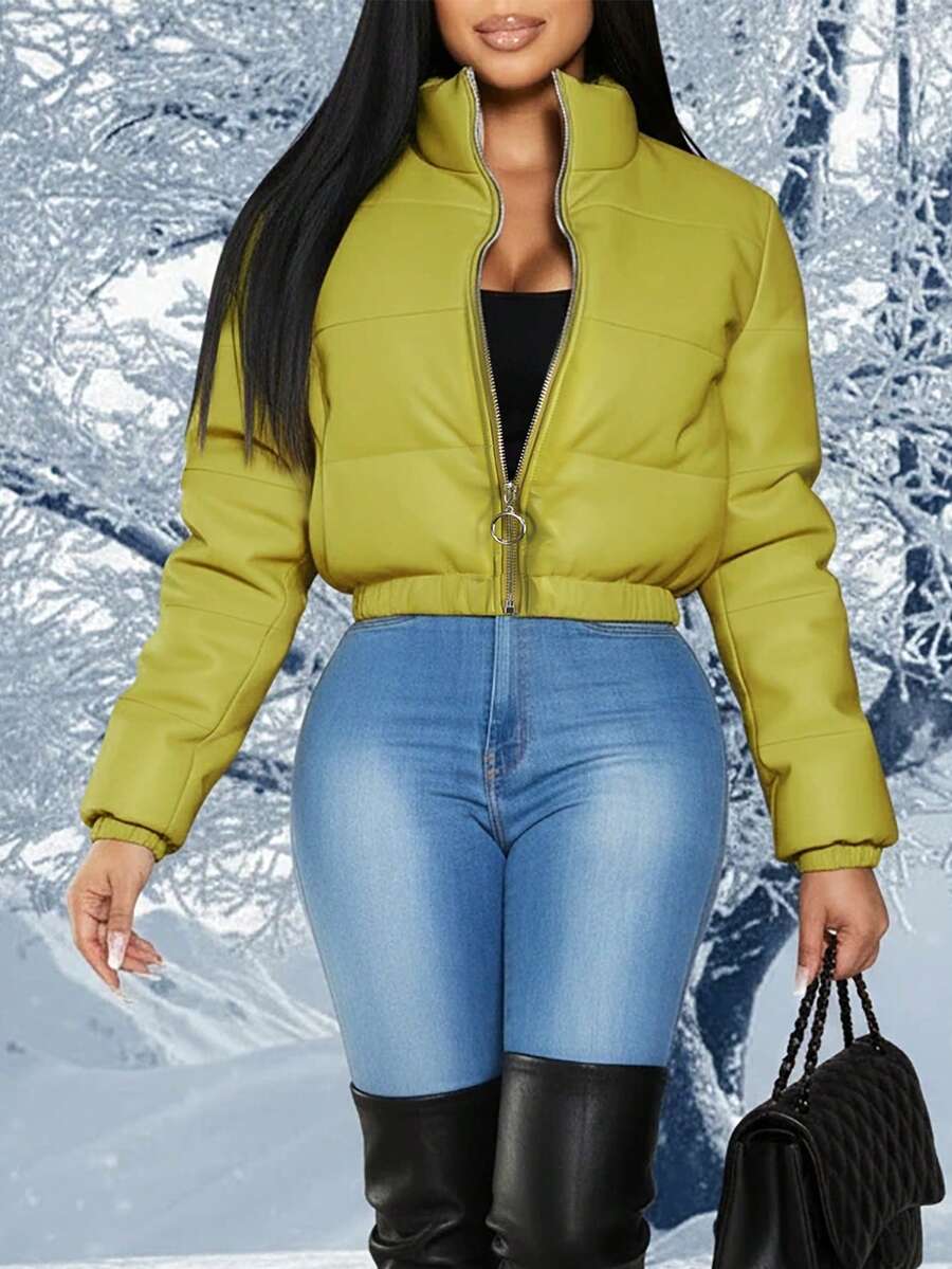 Winter Fashion Black Short Outdoor Warm Winter Jacket. Zipper Flap With Pocket.