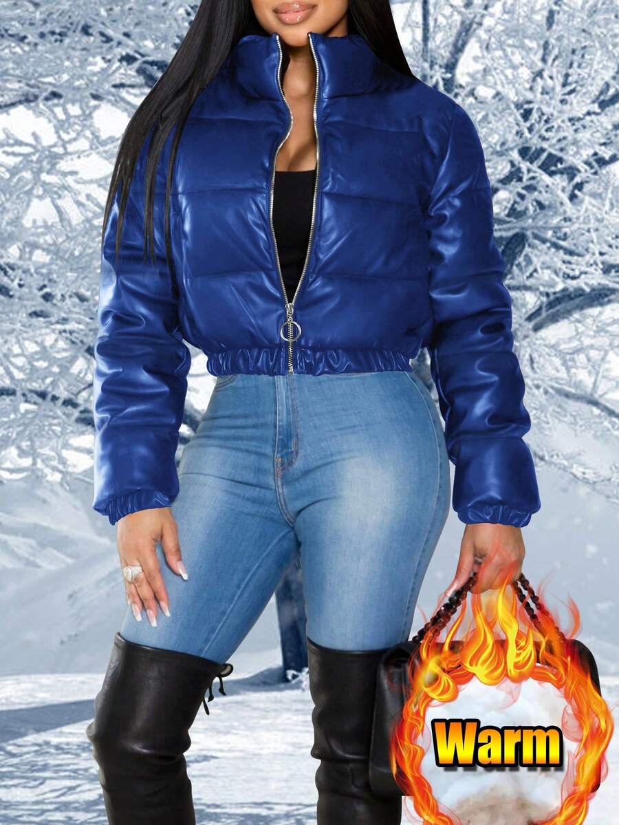 Winter Fashion Black Short Outdoor Warm Winter Jacket. Zipper Flap With Pocket.