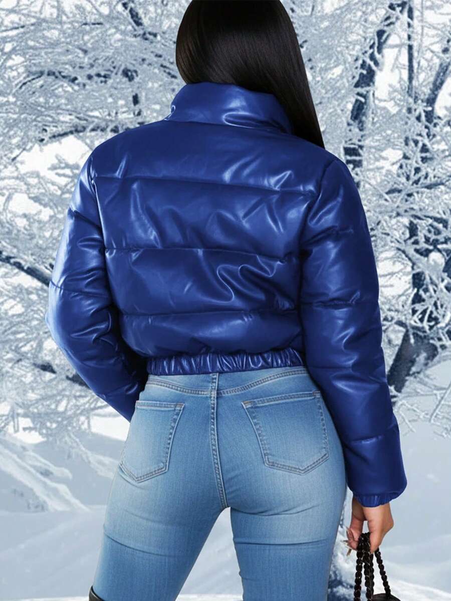Winter Fashion Black Short Outdoor Warm Winter Jacket. Zipper Flap With Pocket.