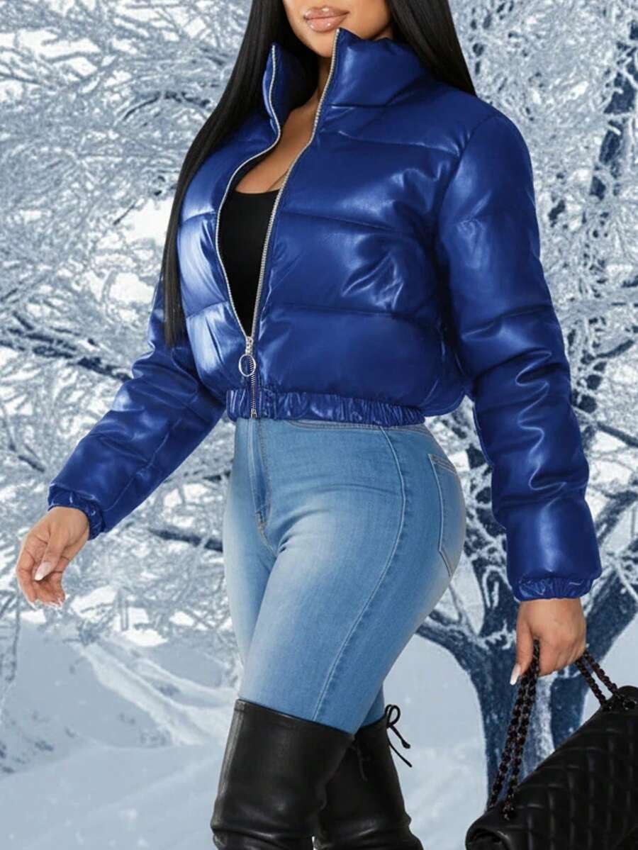 Winter Fashion Black Short Outdoor Warm Winter Jacket. Zipper Flap With Pocket.