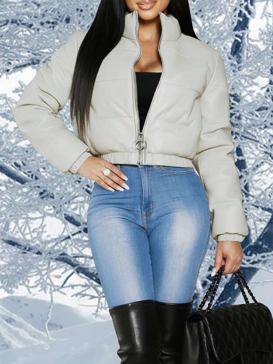 Winter Fashion Black Short Outdoor Warm Winter Jacket. Zipper Flap With Pocket.