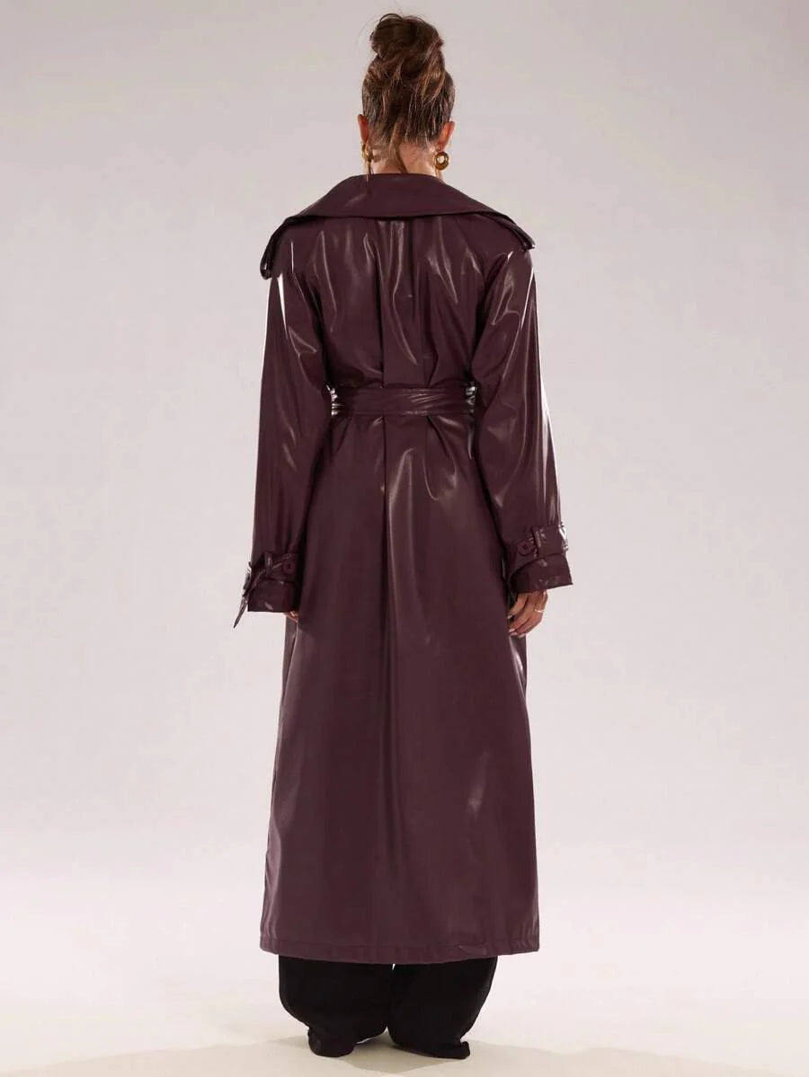BAE New Warm Wind-Proof Coffee Color Versatile Extra Long Cinched Waist Double-Breasted Decoration England Style Large Turn-Down Collar Trench Coat In Fall/Winter, Khaki Contrast Brown Sleeve Windbreaker Barn Style Contrast Cuff Double-Breasted Trench C