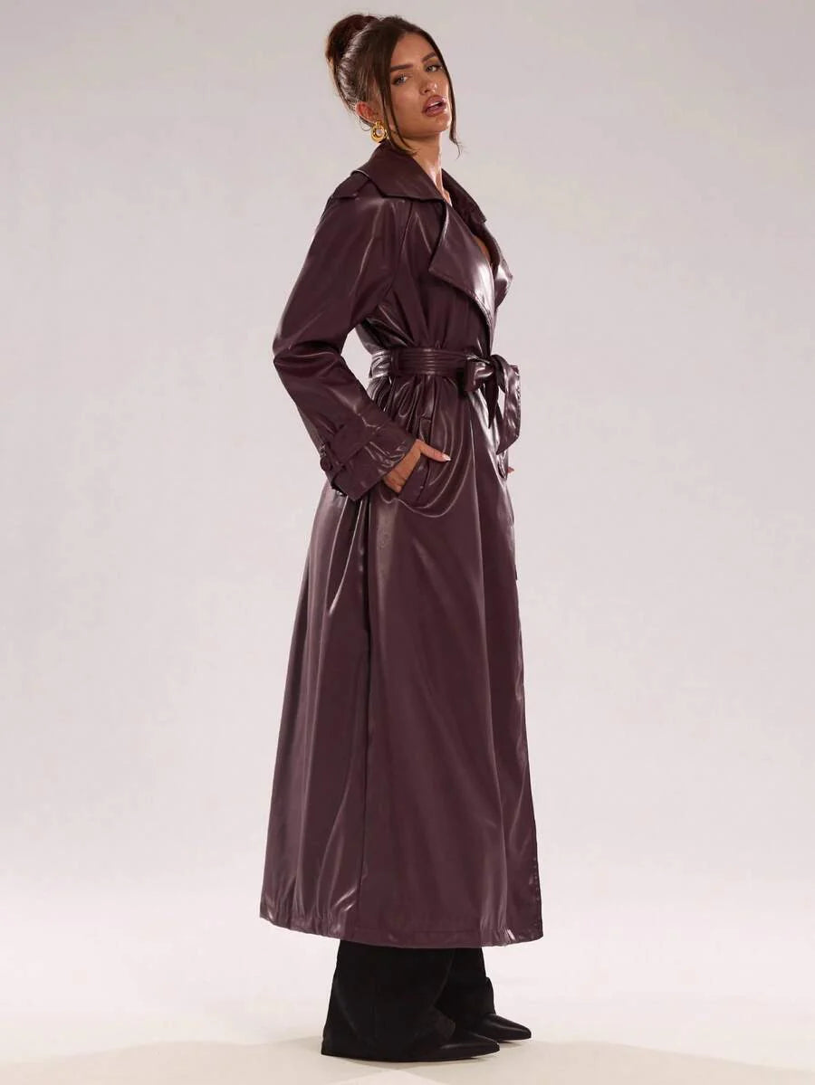 BAE New Warm Wind-Proof Coffee Color Versatile Extra Long Cinched Waist Double-Breasted Decoration England Style Large Turn-Down Collar Trench Coat In Fall/Winter, Khaki Contrast Brown Sleeve Windbreaker Barn Style Contrast Cuff Double-Breasted Trench C