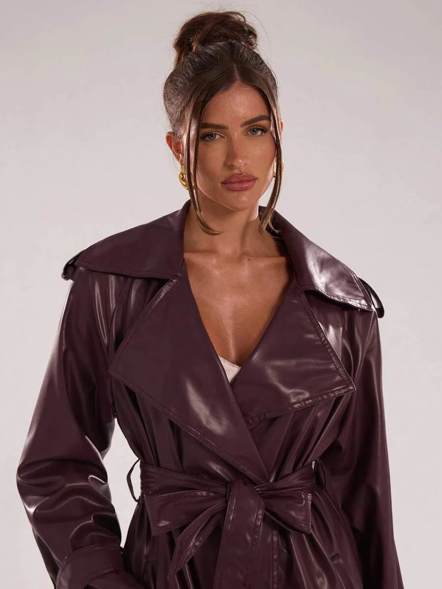 BAE New Warm Wind-Proof Coffee Color Versatile Extra Long Cinched Waist Double-Breasted Decoration England Style Large Turn-Down Collar Trench Coat In Fall/Winter, Khaki Contrast Brown Sleeve Windbreaker Barn Style Contrast Cuff Double-Breasted Trench C