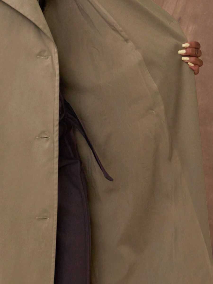 BAE New Warm Wind-Proof Coffee Color Versatile Extra Long Cinched Waist Double-Breasted Decoration England Style Large Turn-Down Collar Trench Coat In Fall/Winter, Khaki Contrast Brown Sleeve Windbreaker Barn Style Contrast Cuff Double-Breasted Trench C