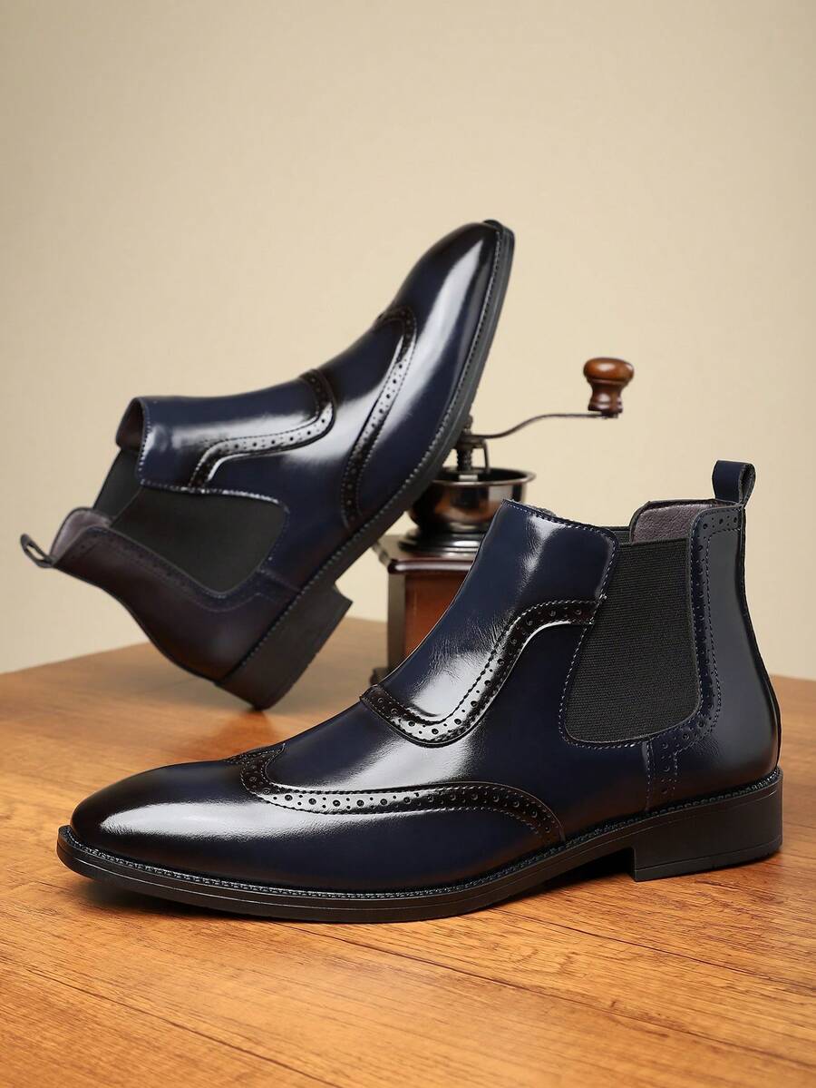 Men's High-Top Brogue Carved Flower Boots, New Business Casual Soft Bottom Chelsea Boots, British Style