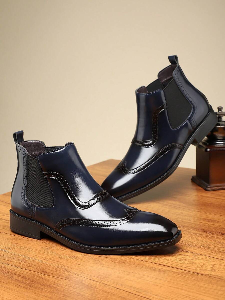 Men's High-Top Brogue Carved Flower Boots, New Business Casual Soft Bottom Chelsea Boots, British Style
