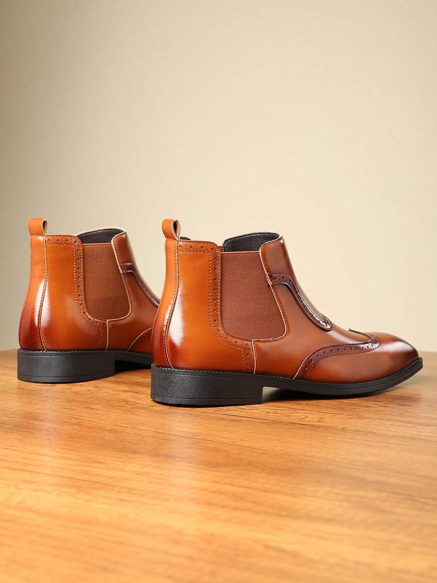 Men's High-Top Brogue Carved Flower Boots, New Business Casual Soft Bottom Chelsea Boots, British Style