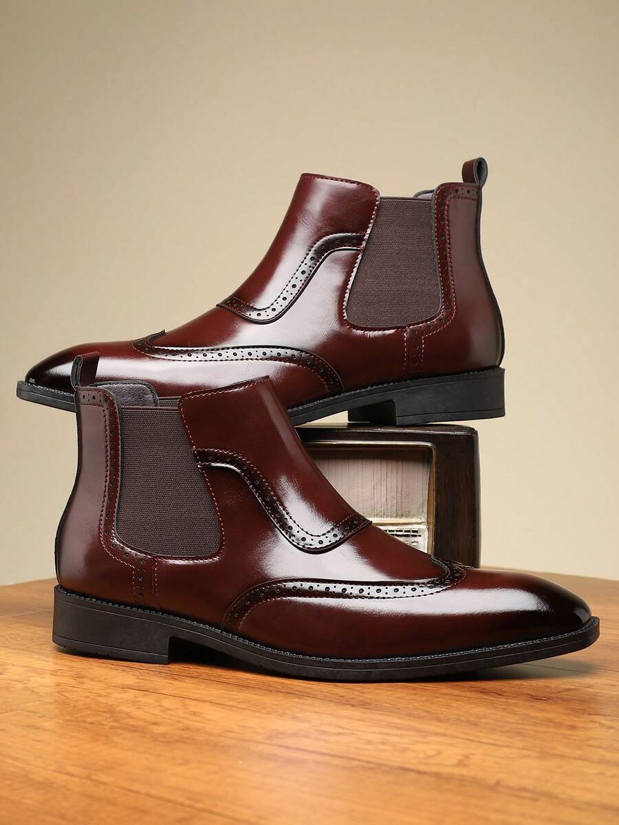 Men's High-Top Brogue Carved Flower Boots, New Business Casual Soft Bottom Chelsea Boots, British Style