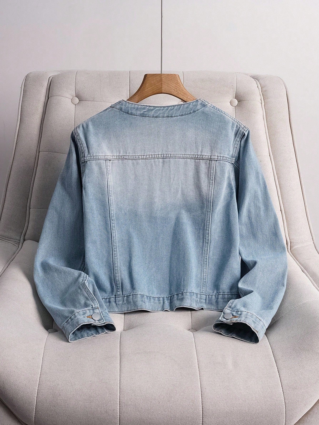 EMERY ROSE Women's Autumn Faux Pearl Decor Single-Breasted Casual Denim Jacket