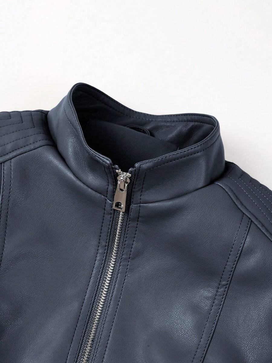 Giolshon Women's Fall/Winter Faux Leather Biker Jacket - Asymmetric Zip, Stand Collar For Edgy Commuting