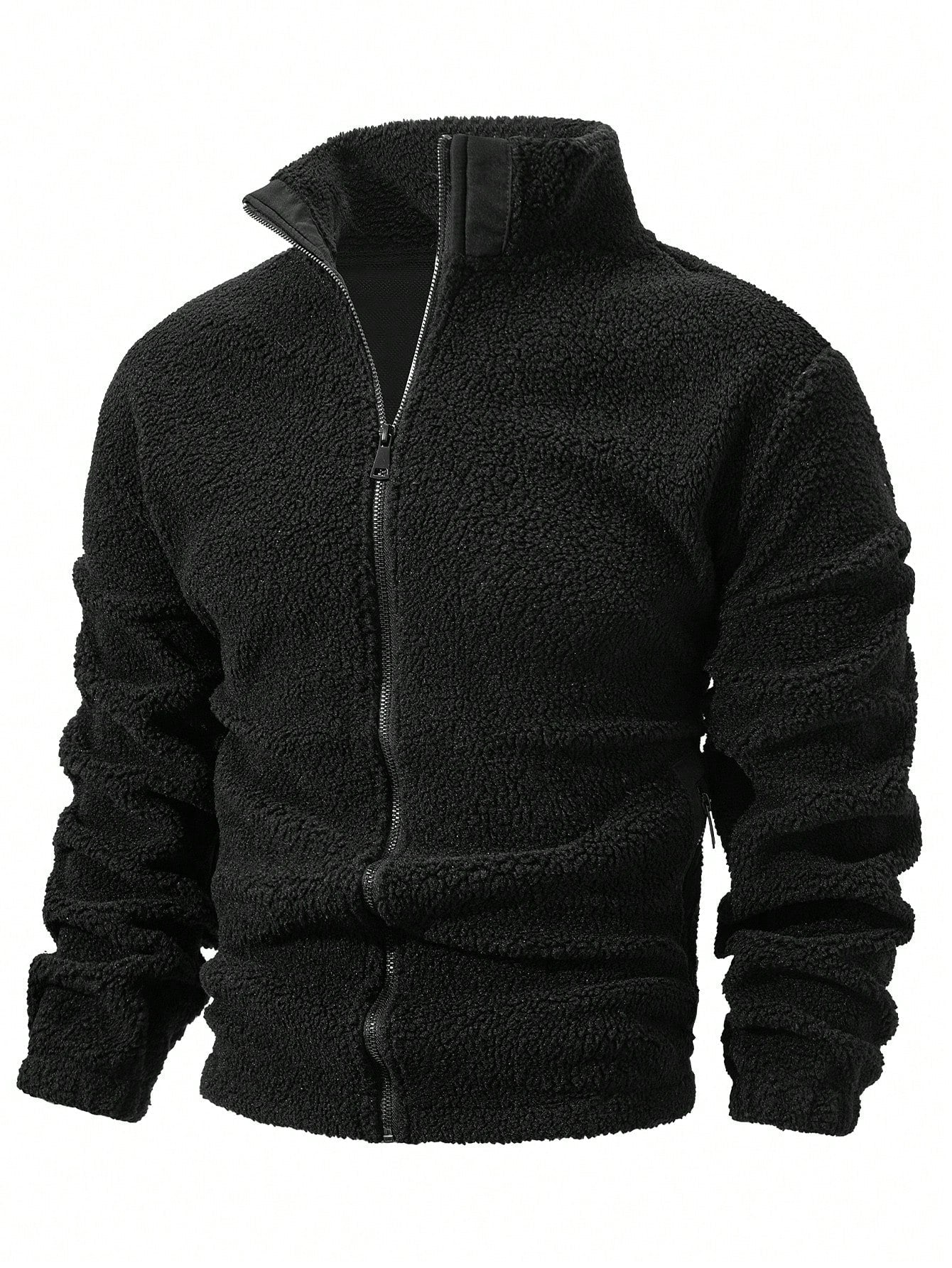 Men's Old Money Standing Collar Thickened Jacket , Fall Winter, Grunge, Fleece-Lined Jacket