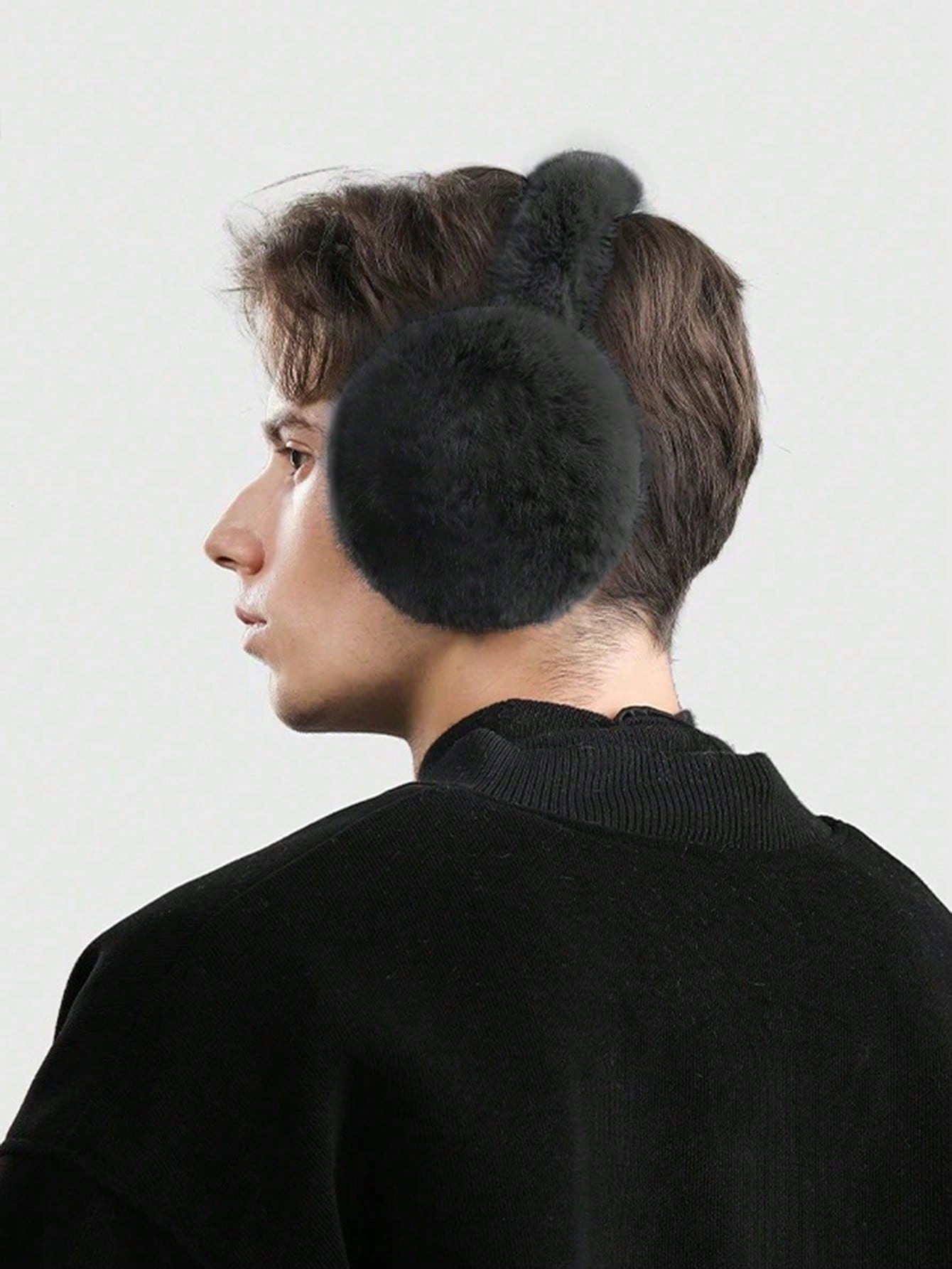 1pc Men's Fashionable Solid Color Plush Ear Muffs