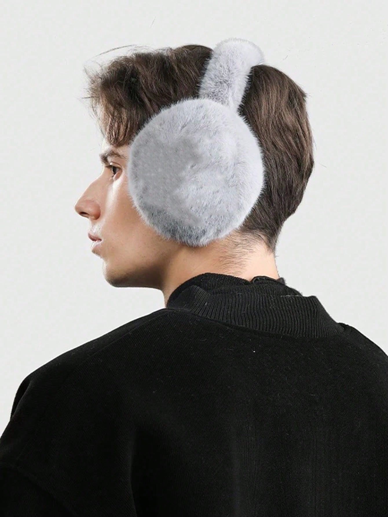 1pc Men's Fashionable Solid Color Plush Ear Muffs