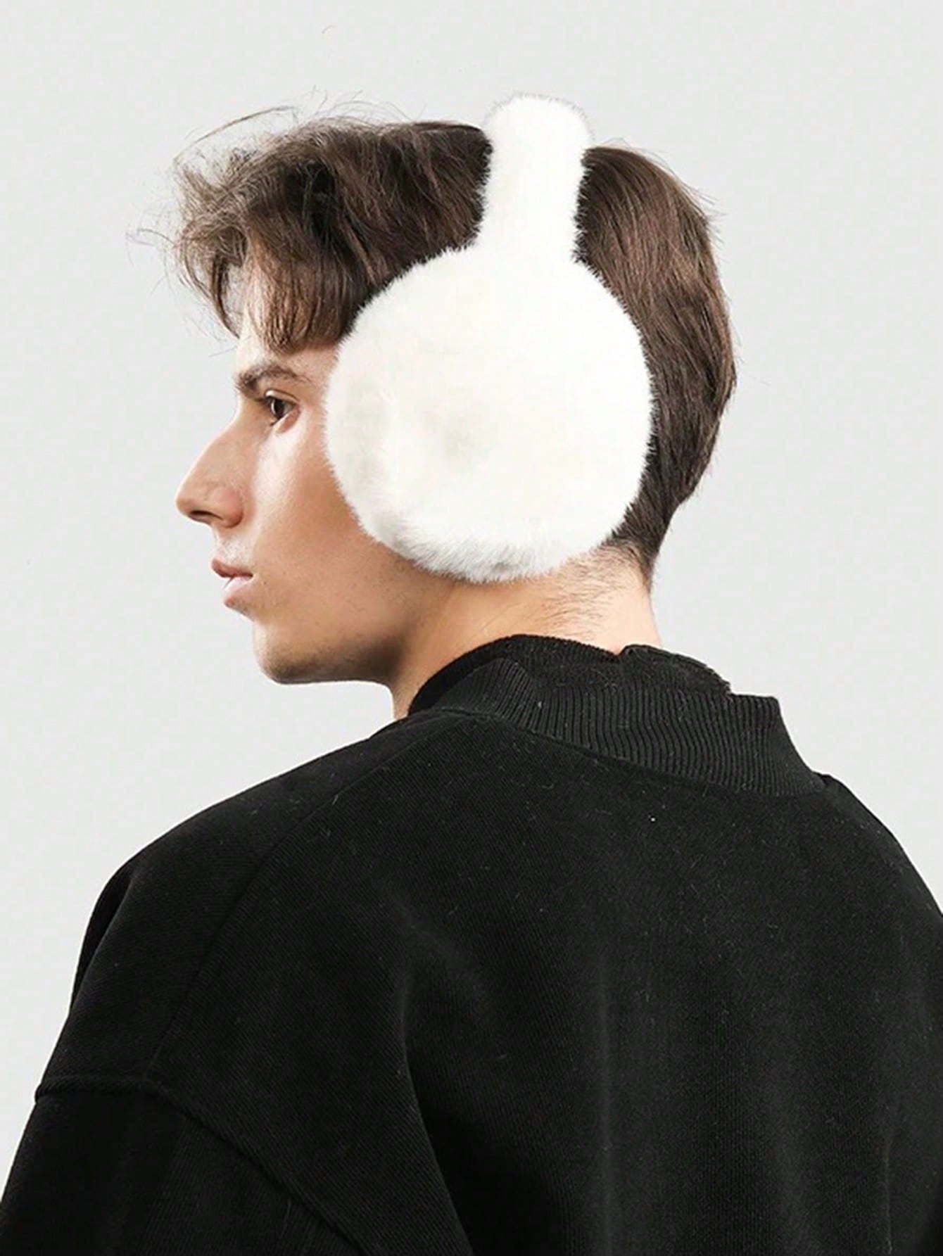 1pc Men's Fashionable Solid Color Plush Ear Muffs